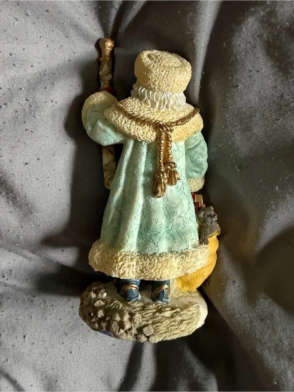 Holiday Figurine Santa in Light Blue Coat with Gold Staff